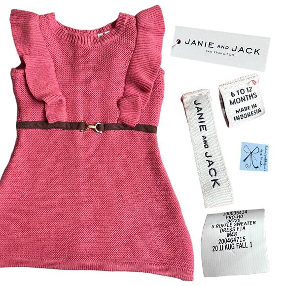 Janie and Jack 20 JJ Aug Fall 1 Ruffle Sweater Dress Baby Sz 6-12 Months - Picture 1 of 5